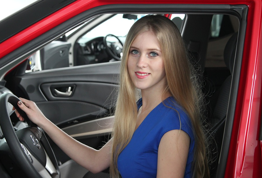woman in car